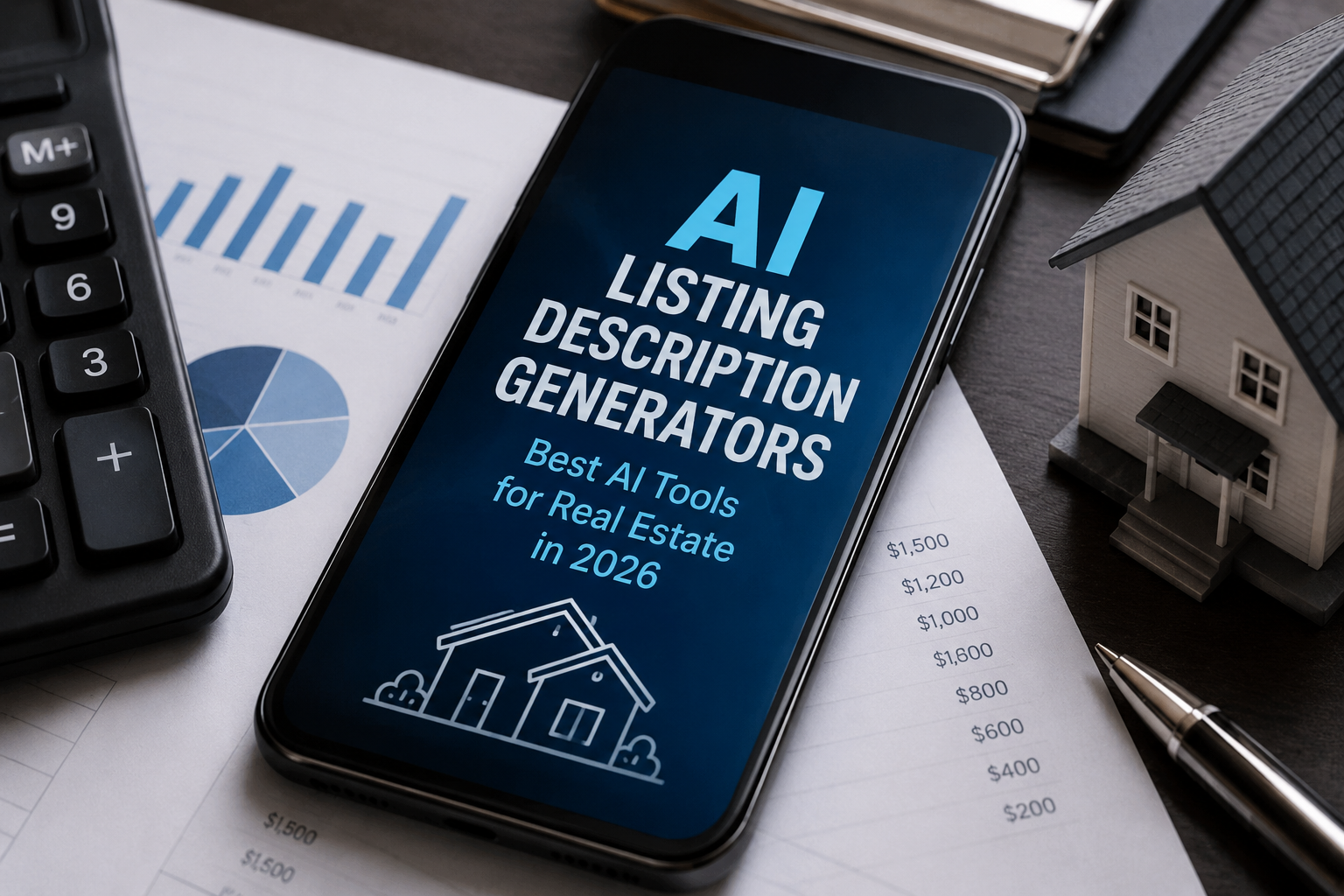 Best AI listing description generators in 2026 showing top AI tools for real estate agents on a smartphone screen